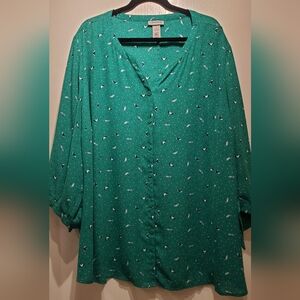 Catherines Plus Size Georgette Artsy Rain Umbrella Popover Blouse 4X